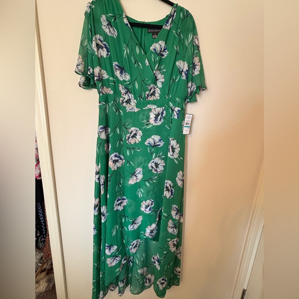 Jessica Howard Green Floral Asymmetrical Dress